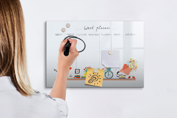 Memobord van glas met print inclusief neodymium magneten Weekplanner met foto's en notities