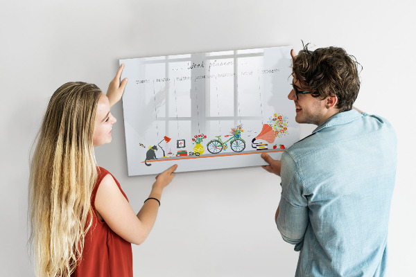 Memobord van glas met print inclusief neodymium magneten Weekplanner met foto's en notities