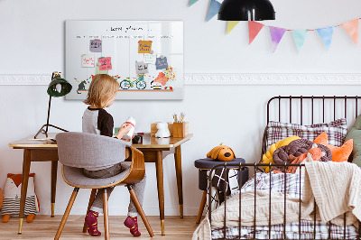 Memobord van glas met print inclusief neodymium magneten Weekplanner met foto's en notities