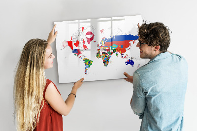 Memobord van glas met print inclusief neodymium magneten Wereldkaart met fotolocaties
