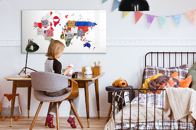 Memobord van glas met print inclusief neodymium magneten Wereldkaart met fotolocaties