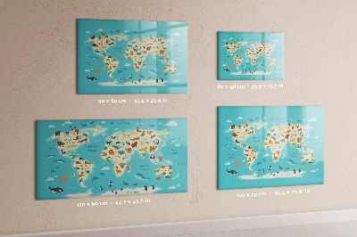 Memobord van glas met print inclusief neodymium magneten Wereldkaart met illustraties en foto's