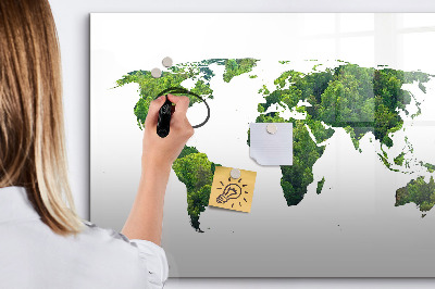 Decoratief glazen wandbord beschrijfbaar en magnetisch Groene wereldkaart met foto's