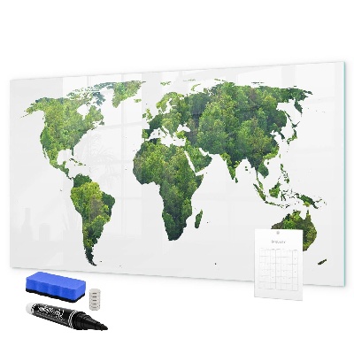 Decoratief glazen wandbord beschrijfbaar en magnetisch Groene wereldkaart met foto's