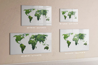 Decoratief glazen wandbord beschrijfbaar en magnetisch Groene wereldkaart met foto's