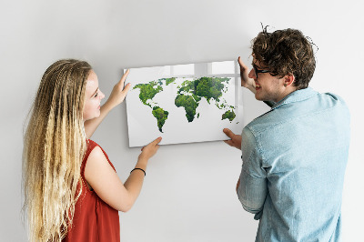 Decoratief glazen wandbord beschrijfbaar en magnetisch Groene wereldkaart met foto's