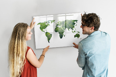 Decoratief glazen wandbord beschrijfbaar en magnetisch Groene wereldkaart met foto's
