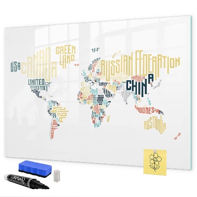 Memobord van glas met print inclusief neodymium magneten Een wereldkaart met persoonlijke herinneringen.