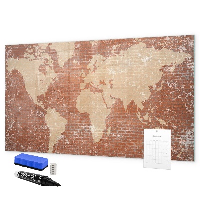 Decoratief glazen wandbord beschrijfbaar en magnetisch Wereldkaart met fotolocaties