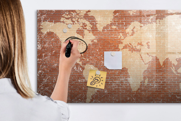 Decoratief glazen wandbord beschrijfbaar en magnetisch Wereldkaart met fotolocaties
