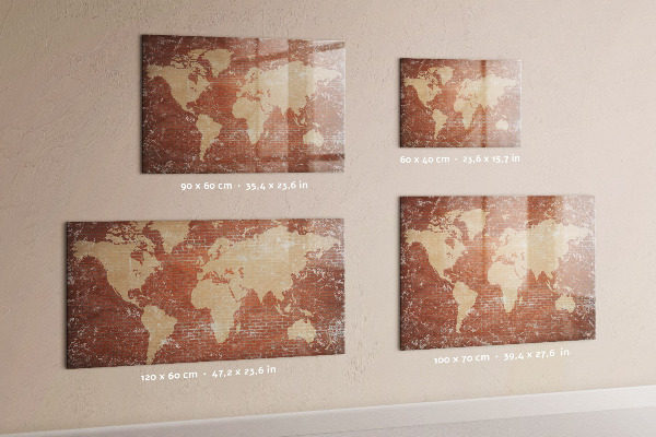 Decoratief glazen wandbord beschrijfbaar en magnetisch Wereldkaart met fotolocaties