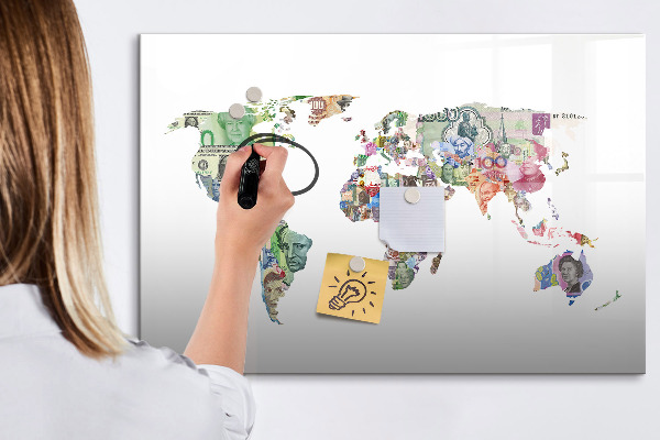 Memobord van glas met print inclusief neodymium magneten Een wereldkaart met persoonlijke herinneringen.