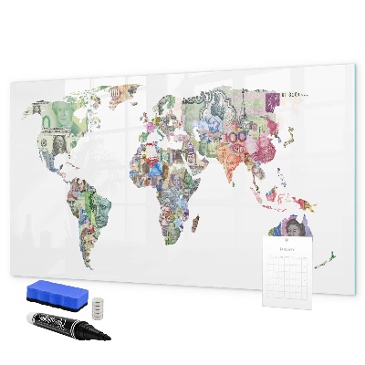 Memobord van glas met print inclusief neodymium magneten Een wereldkaart met persoonlijke herinneringen.