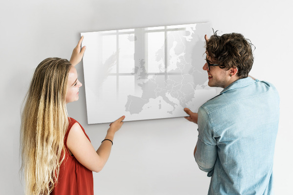 Decoratief glazen wandbord beschrijfbaar en magnetisch Interactieve poster voor foto's en notities