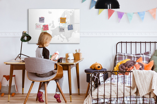 Decoratief glazen wandbord beschrijfbaar en magnetisch Interactieve poster voor foto's en notities