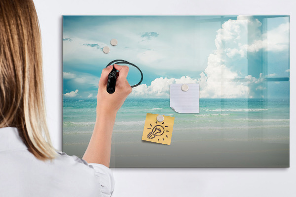 Memobord van glas met print inclusief neodymium magneten Magnetisch bord met foto's van de kust