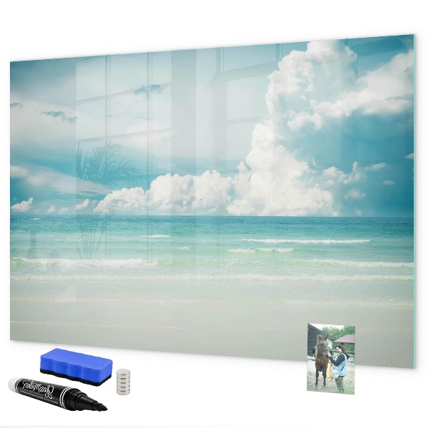 Memobord van glas met print inclusief neodymium magneten Magnetisch bord met foto's van de kust