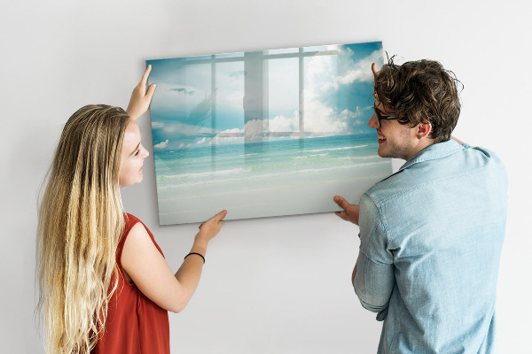 Memobord van glas met print inclusief neodymium magneten Magnetisch bord met foto's van de kust