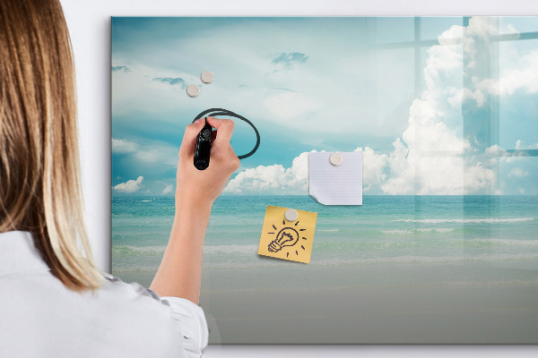 Memobord van glas met print inclusief neodymium magneten Magnetisch bord met foto's van de kust