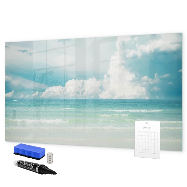 Memobord van glas met print inclusief neodymium magneten Magnetisch bord met foto's van de kust