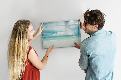 Memobord van glas met print inclusief neodymium magneten Magnetisch bord met foto's van de kust