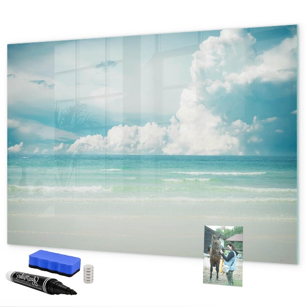 Memobord van glas met print inclusief neodymium magneten Magnetisch bord met foto's van de kust