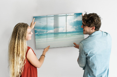 Memobord van glas met print inclusief neodymium magneten Magnetisch bord met foto's van de kust