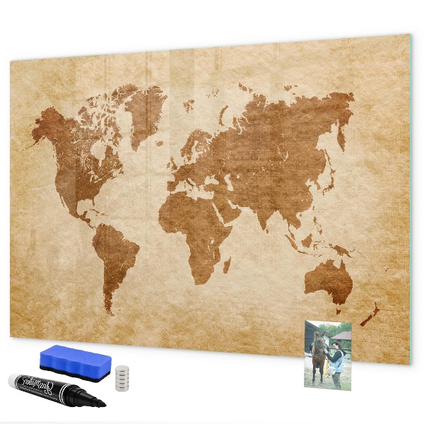 Memobord van glas met print inclusief neodymium magneten Een wereldkaart met herdenkingsplaatsen.