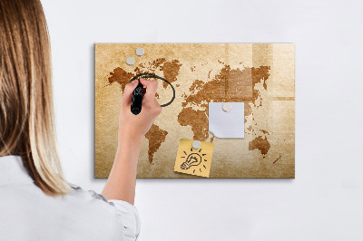 Memobord van glas met print inclusief neodymium magneten Een wereldkaart met herdenkingsplaatsen.