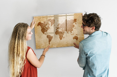 Memobord van glas met print inclusief neodymium magneten Een wereldkaart met herdenkingsplaatsen.
