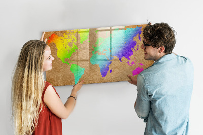 Memobord van glas met print inclusief neodymium magneten Kleurrijke kaart met fotospots