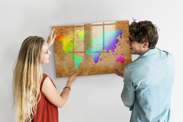 Memobord van glas met print inclusief neodymium magneten Kleurrijke kaart met fotospots