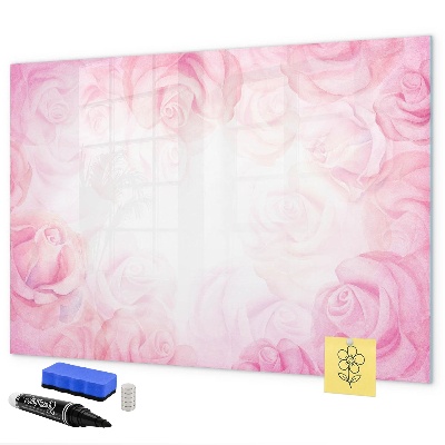 Decoratief glazen wandbord beschrijfbaar en magnetisch Roze prikbord voor foto's en notities
