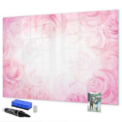 Decoratief glazen wandbord beschrijfbaar en magnetisch Roze prikbord voor foto's en notities