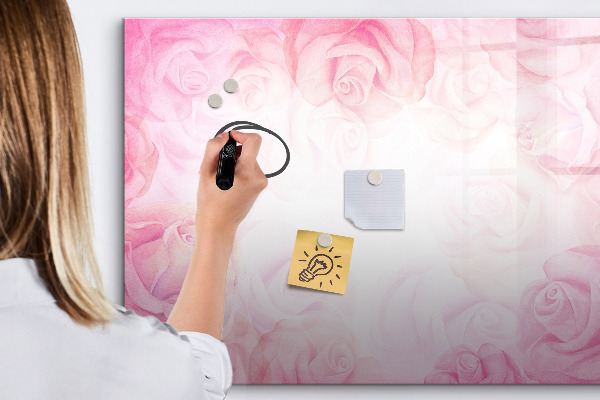 Decoratief glazen wandbord beschrijfbaar en magnetisch Roze prikbord voor foto's en notities