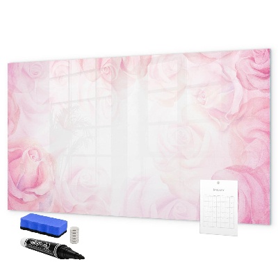 Decoratief glazen wandbord beschrijfbaar en magnetisch Roze prikbord voor foto's en notities