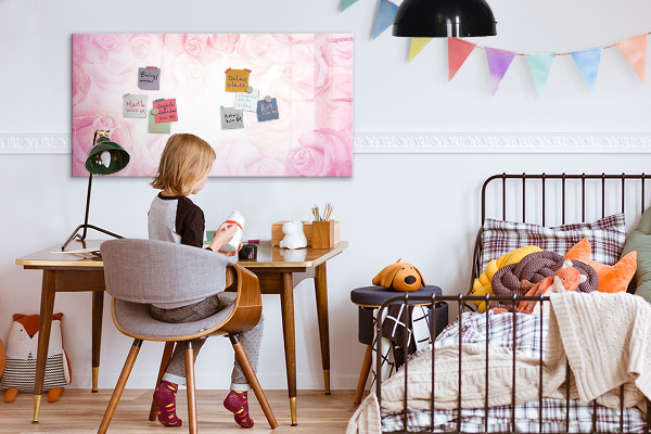 Decoratief glazen wandbord beschrijfbaar en magnetisch Roze prikbord voor foto's en notities