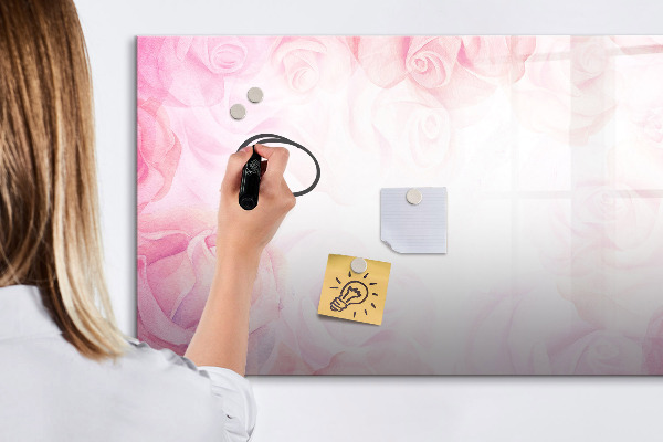 Decoratief glazen wandbord beschrijfbaar en magnetisch Roze prikbord voor foto's en notities