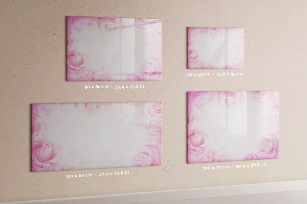 Decoratief glazen wandbord beschrijfbaar en magnetisch Roze prikbord voor foto's en notities