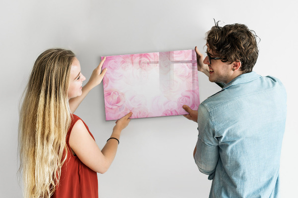 Decoratief glazen wandbord beschrijfbaar en magnetisch Roze prikbord voor foto's en notities