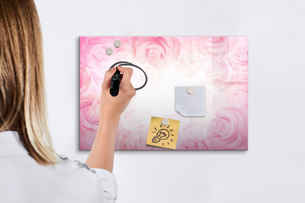 Decoratief glazen wandbord beschrijfbaar en magnetisch Roze prikbord voor foto's en notities