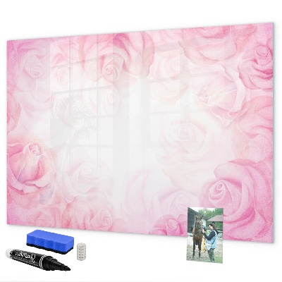 Decoratief glazen wandbord beschrijfbaar en magnetisch Roze prikbord voor foto's en notities