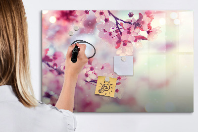 Decoratief glazen wandbord beschrijfbaar en magnetisch Bloemencollage met foto's en notities