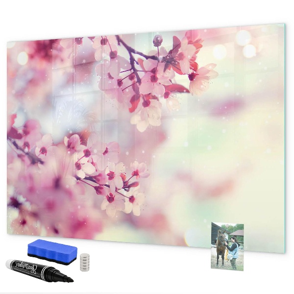 Decoratief glazen wandbord beschrijfbaar en magnetisch Bloemencollage met foto's en notities