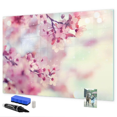 Decoratief glazen wandbord beschrijfbaar en magnetisch Bloemencollage met foto's en notities