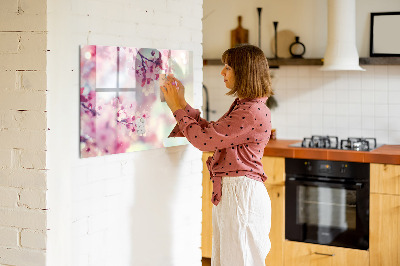 Decoratief glazen wandbord beschrijfbaar en magnetisch Bloemencollage met foto's en notities
