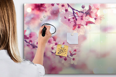 Decoratief glazen wandbord beschrijfbaar en magnetisch Bloemencollage met foto's en notities