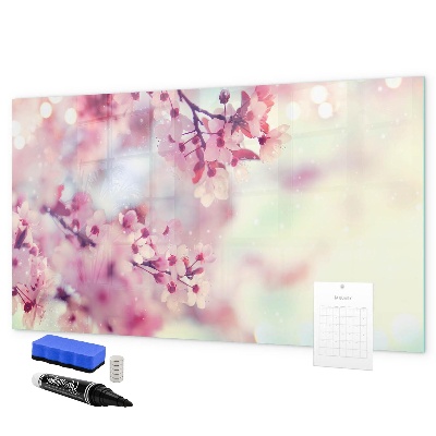 Decoratief glazen wandbord beschrijfbaar en magnetisch Bloemencollage met foto's en notities