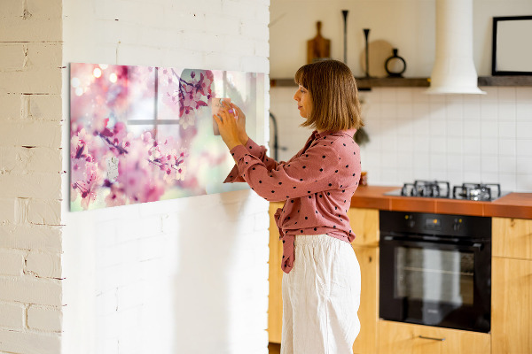 Decoratief glazen wandbord beschrijfbaar en magnetisch Bloemencollage met foto's en notities