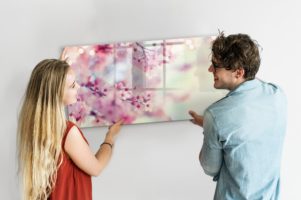 Decoratief glazen wandbord beschrijfbaar en magnetisch Bloemencollage met foto's en notities